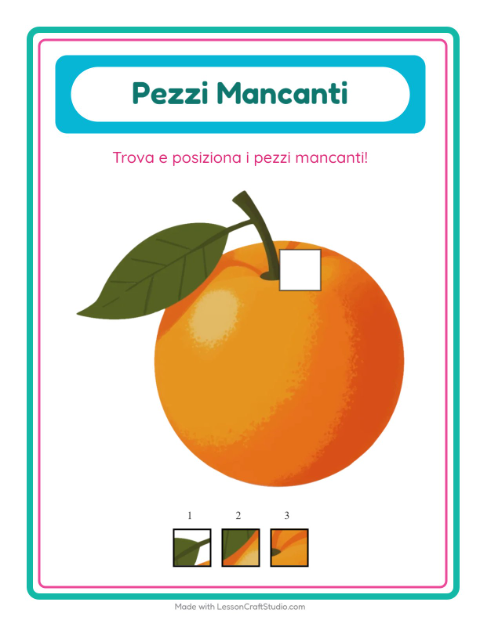 Anteprima della scheda di Pezzi Mancanti con Frutta per Scuola dell'infanzia (5-7 anni)