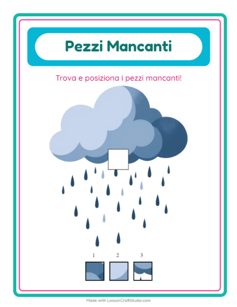 Anteprima della scheda di Pezzi Mancanti con Meteo per Scuola dell'infanzia (5-7 anni)