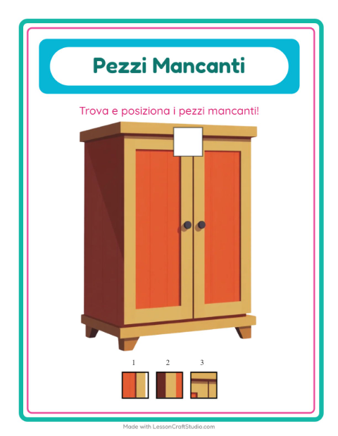 Anteprima della scheda di Pezzi Mancanti con Mobili per Scuola dell'infanzia (5-7 anni)