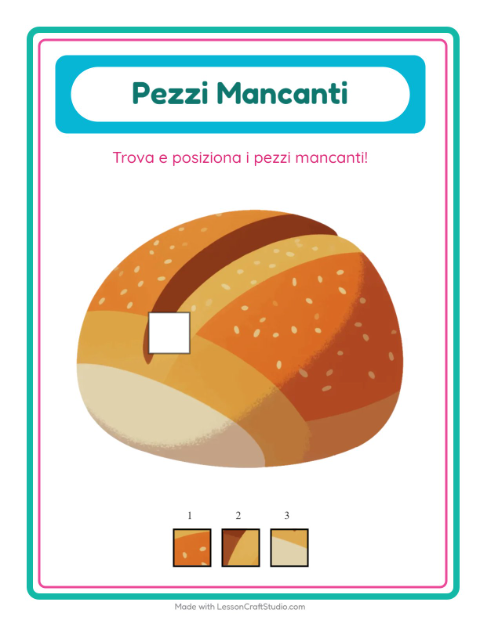 Anteprima della scheda di Pezzi Mancanti con Panetteria per Scuola dell'infanzia (5-7 anni)
