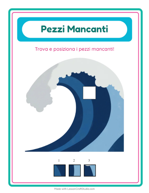 Anteprima della scheda di Pezzi Mancanti con Spiaggia per Scuola dell'infanzia (5-7 anni)