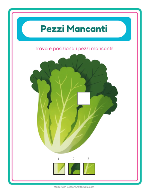 Anteprima della scheda di Pezzi Mancanti con Verdure per Scuola dell'infanzia (5-7 anni)