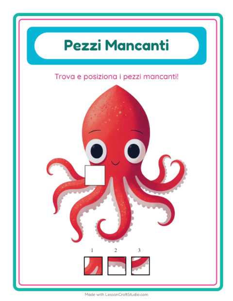 Anteprima della scheda di Pezzi Mancanti con Vita oceanica per Scuola dell'infanzia (5-7 anni)