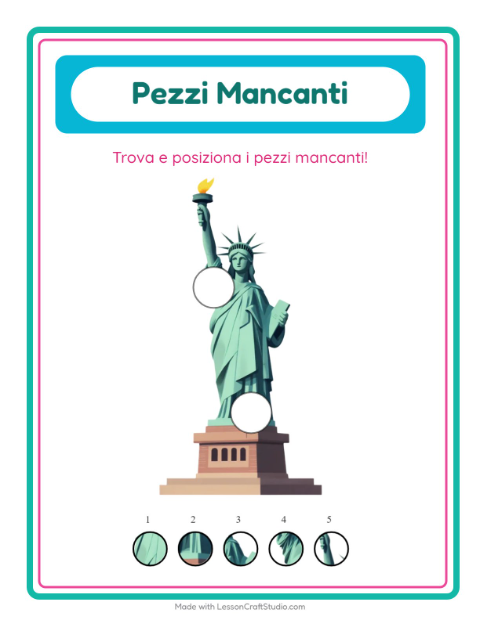 Anteprima della scheda di Pezzi Mancanti con 4 luglio per Scuola dell'infanzia (5-7 anni)