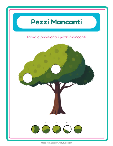 Anteprima della scheda di Pezzi Mancanti con Alberi per Scuola dell'infanzia (5-7 anni)