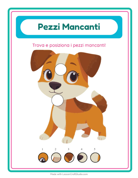 Anteprima della scheda di Pezzi Mancanti con Animali per Scuola dell'infanzia (5-7 anni)