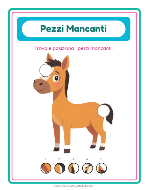 Anteprima della scheda di Pezzi Mancanti con Animali della fattoria per Scuola dell'infanzia (5-7 anni)