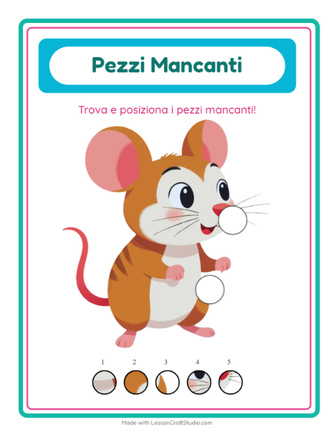 Anteprima della scheda di Pezzi Mancanti con Animali domestici per Scuola dell'infanzia (5-7 anni)