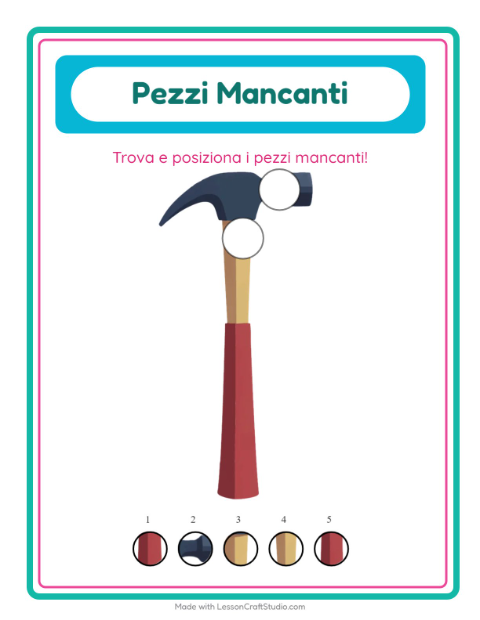 Anteprima della scheda di Pezzi Mancanti con Attrezzi per Scuola dell'infanzia (5-7 anni)