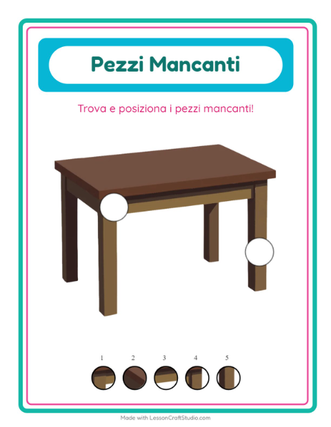Anteprima della scheda di Pezzi Mancanti con Aula per Scuola dell'infanzia (5-7 anni)