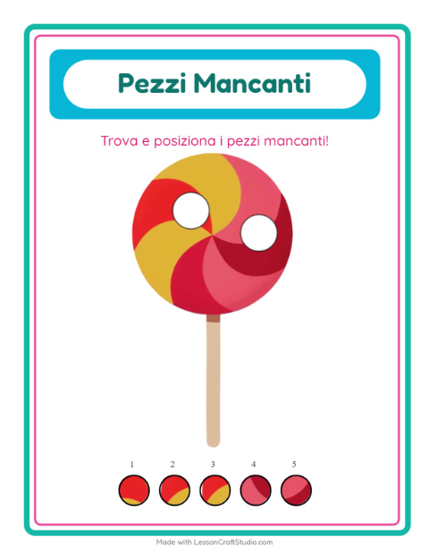 Anteprima della scheda di Pezzi Mancanti con Dolci e dolciumi per Scuola dell'infanzia (5-7 anni)