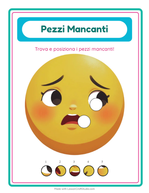 Anteprima della scheda di Pezzi Mancanti con Emozioni per Scuola dell'infanzia (5-7 anni)