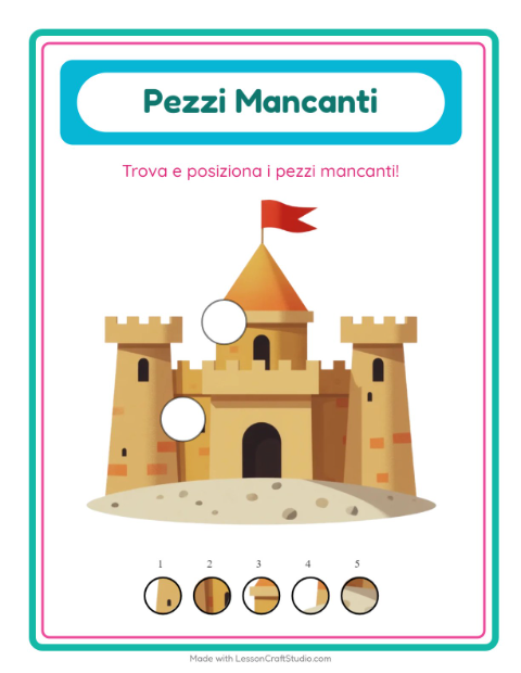 Anteprima della scheda di Pezzi Mancanti con Estate per Scuola dell'infanzia (5-7 anni)