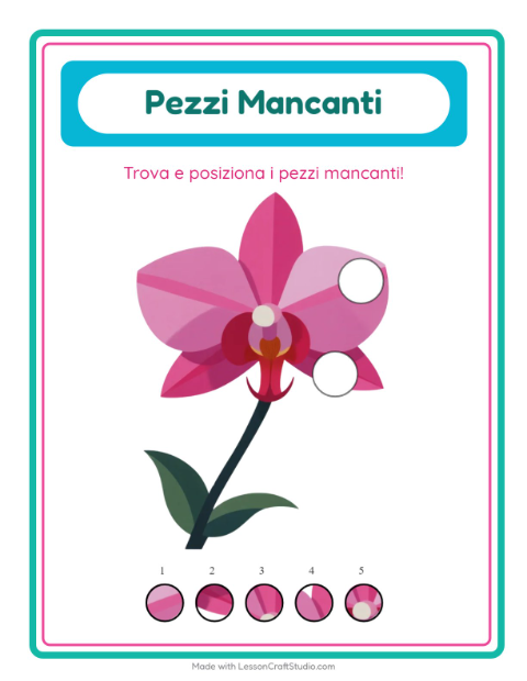 Anteprima della scheda di Pezzi Mancanti con Fiori per Scuola dell'infanzia (5-7 anni)