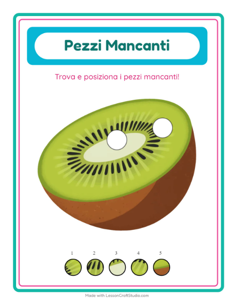 Anteprima della scheda di Pezzi Mancanti con Frutta per Scuola dell'infanzia (5-7 anni)