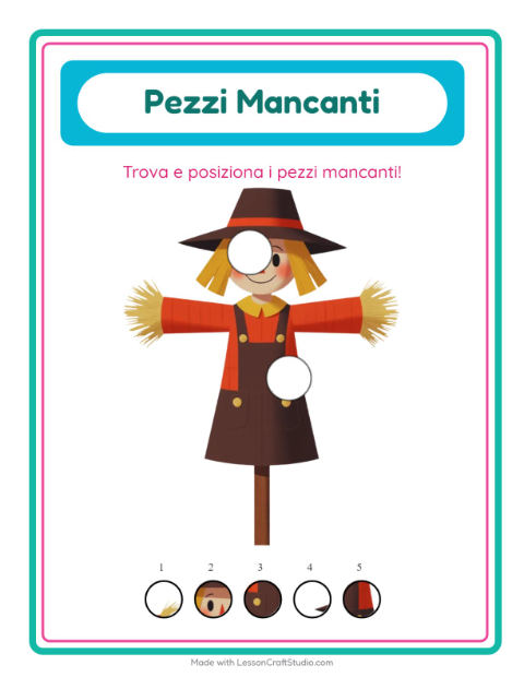 Anteprima della scheda di Pezzi Mancanti con Giorno del Ringraziamento per Scuola dell'infanzia (5-7 anni)