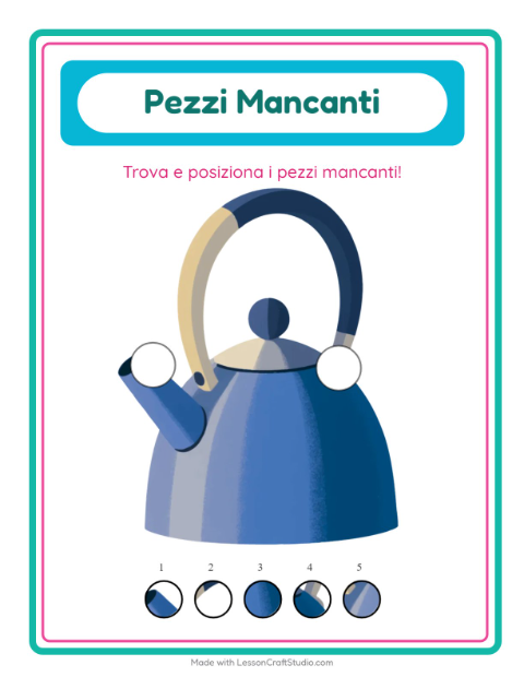 Anteprima della scheda di Pezzi Mancanti con In giro per casa per Scuola dell'infanzia (5-7 anni)