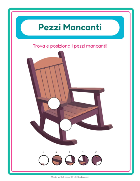 Anteprima della scheda di Pezzi Mancanti con Mobili per Scuola dell'infanzia (5-7 anni)
