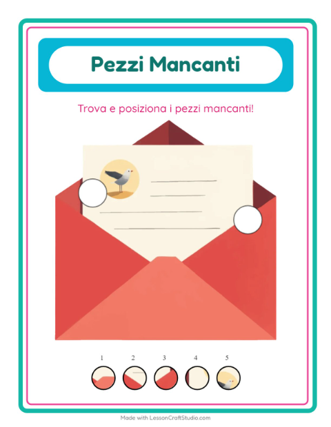 Anteprima della scheda di Pezzi Mancanti con Ufficio postale per Scuola dell'infanzia (5-7 anni)