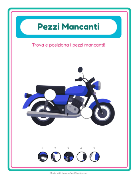 Anteprima della scheda di Pezzi Mancanti con Veicoli per Scuola dell'infanzia (5-7 anni)