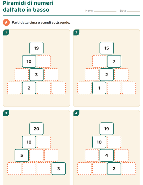 Anteprima della scheda di Piramidi di numeri per Scuola primaria classe prima