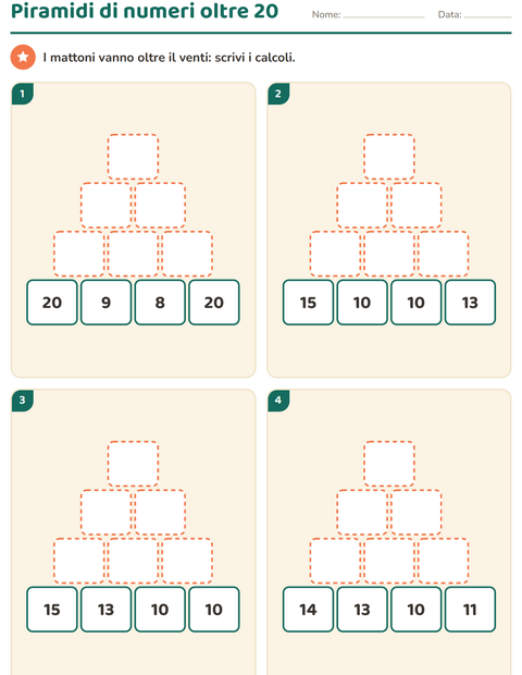 Anteprima della scheda di Piramidi di numeri per Scuola primaria classe seconda