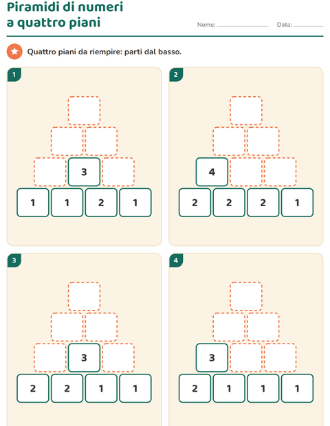 Anteprima della scheda di Piramidi di numeri per Scuola primaria classe prima