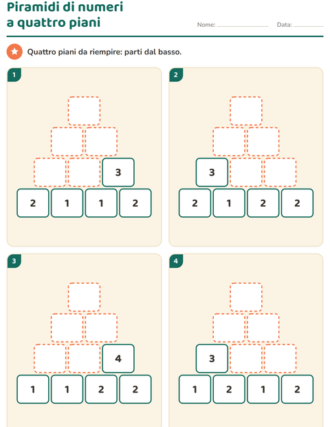 Anteprima della scheda di Piramidi di numeri per Scuola primaria classe prima