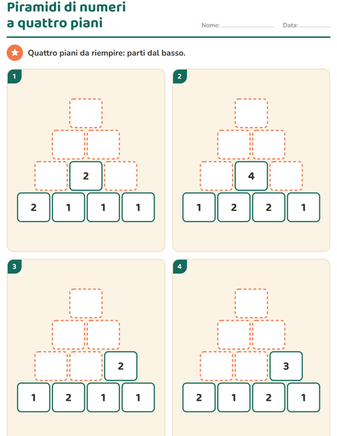 Anteprima della scheda di Piramidi di numeri per Scuola primaria classe prima
