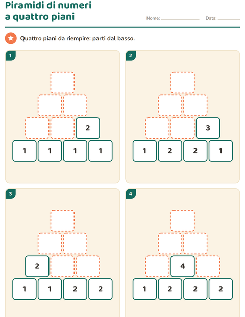 Anteprima della scheda di Piramidi di numeri per Scuola primaria classe prima