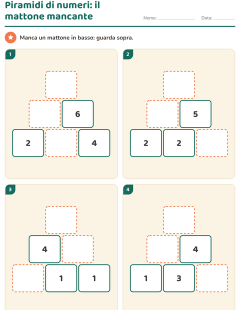 Anteprima della scheda di Piramidi di numeri per Scuola primaria classe prima