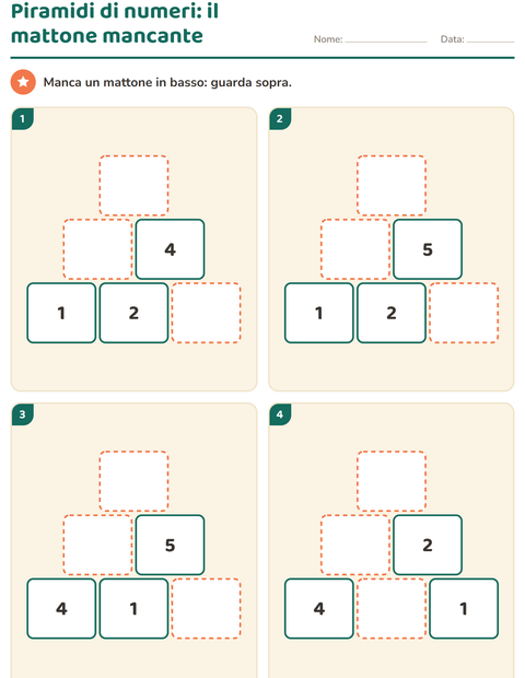 Anteprima della scheda di Piramidi di numeri per Scuola primaria classe prima
