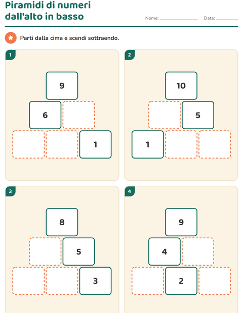 Anteprima della scheda di Piramidi di numeri per Scuola primaria classe prima