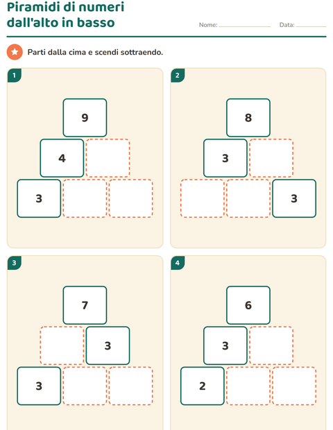 Anteprima della scheda di Piramidi di numeri per Scuola primaria classe prima