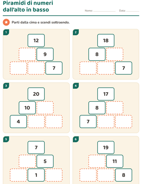 Anteprima della scheda di Piramidi di numeri per Scuola primaria classe prima