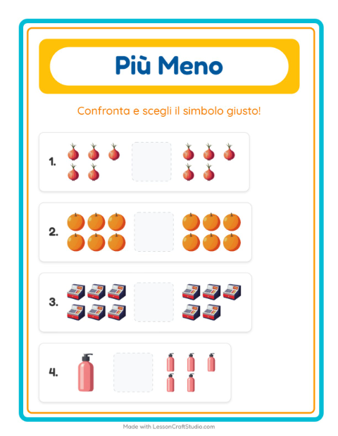 Anteprima della scheda di Più O Meno con Al supermercato per Scuola dell'infanzia (3-5 anni)