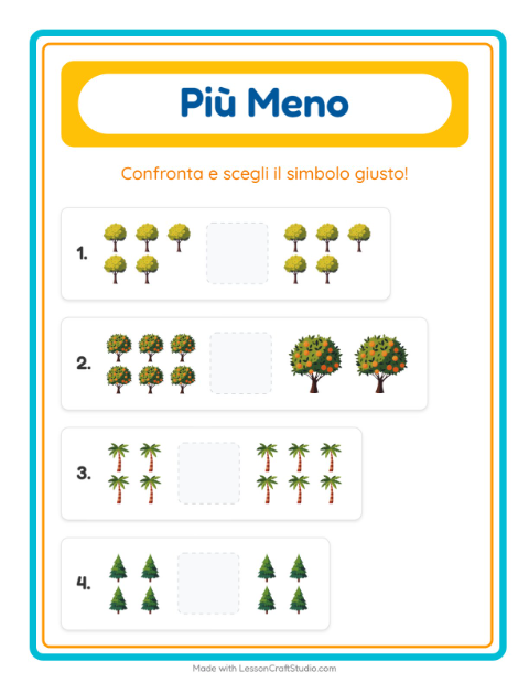 Anteprima della scheda di Più O Meno con Alberi per Scuola dell'infanzia (3-5 anni)