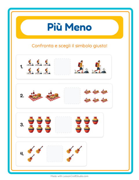 Anteprima della scheda di Più O Meno con Attività per Scuola dell'infanzia (3-5 anni)