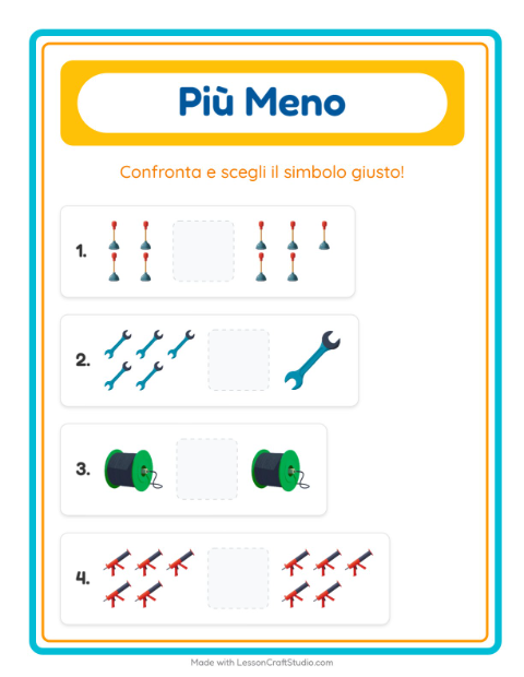 Anteprima della scheda di Più O Meno con Attrezzi per Scuola dell'infanzia (3-5 anni)