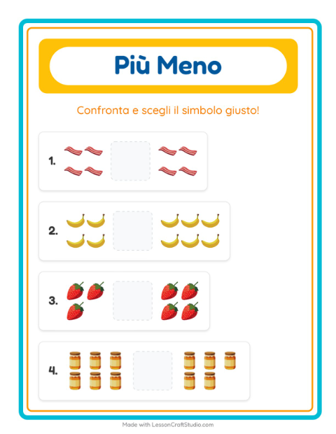 Anteprima della scheda di Più O Meno con Colazione per Scuola dell'infanzia (3-5 anni)
