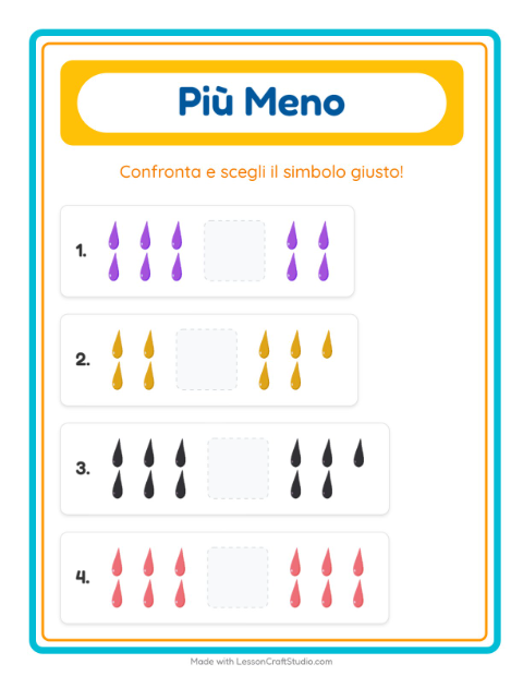 Anteprima della scheda di Più O Meno con Colori per Scuola dell'infanzia (3-5 anni)