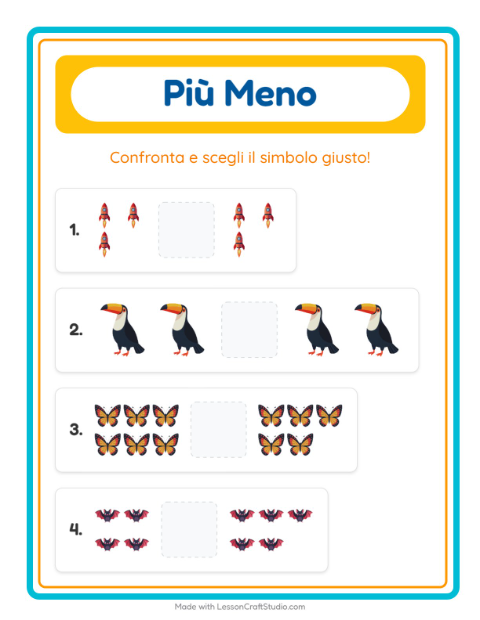Anteprima della scheda di Più O Meno con Cose che volano per Scuola dell'infanzia (3-5 anni)