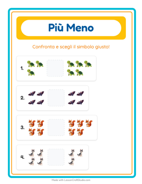 Anteprima della scheda di Più O Meno con Creature della foresta per Scuola dell'infanzia (3-5 anni)