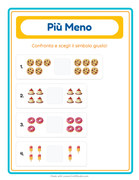 Anteprima della scheda di Più O Meno con Dolci e dolciumi per Scuola dell'infanzia (3-5 anni)