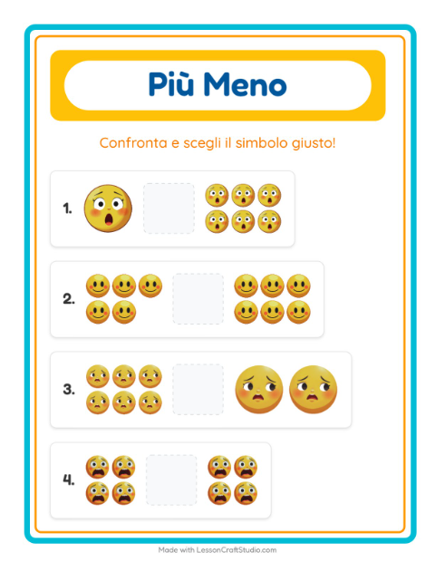 Anteprima della scheda di Più O Meno con Emozioni per Scuola dell'infanzia (3-5 anni)