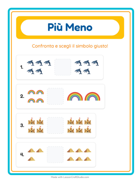 Anteprima della scheda di Più O Meno con Estate per Scuola dell'infanzia (3-5 anni)