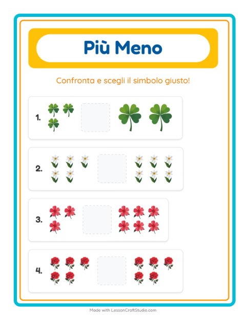 Anteprima della scheda di Più O Meno con Fiori per Scuola dell'infanzia (3-5 anni)