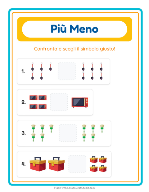 Anteprima della scheda di Più O Meno con In giro per casa per Scuola dell'infanzia (3-5 anni)