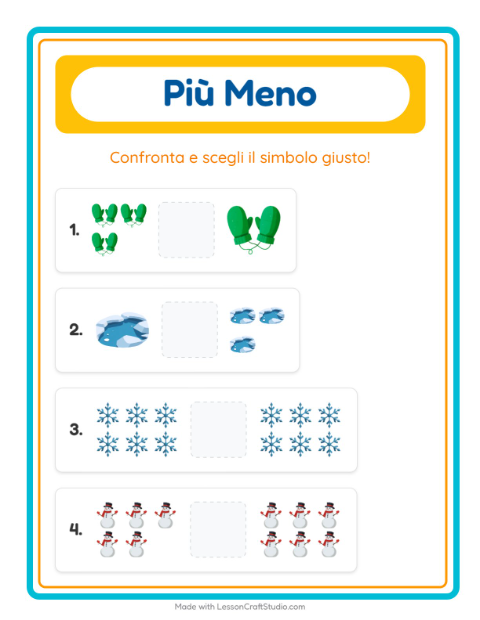 Anteprima della scheda di Più O Meno con Inverno per Scuola dell'infanzia (3-5 anni)