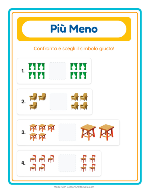 Anteprima della scheda di Più O Meno con Mobili per Scuola dell'infanzia (3-5 anni)
